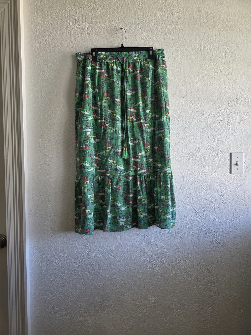 Nanette Lepore Green Floral Tiered Maxi Skirt with Pink Accents